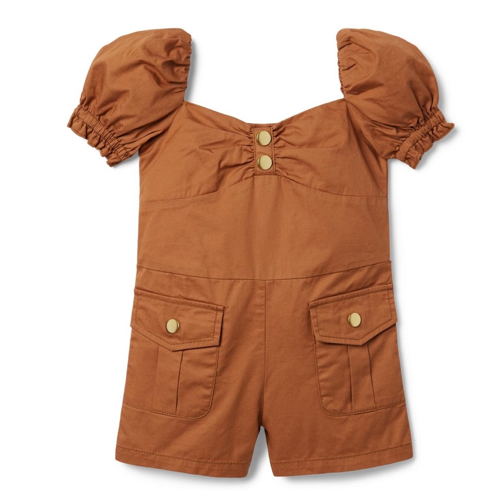 Janie and Jack PUFF SLEEVE PATCH POCKET ROMPER